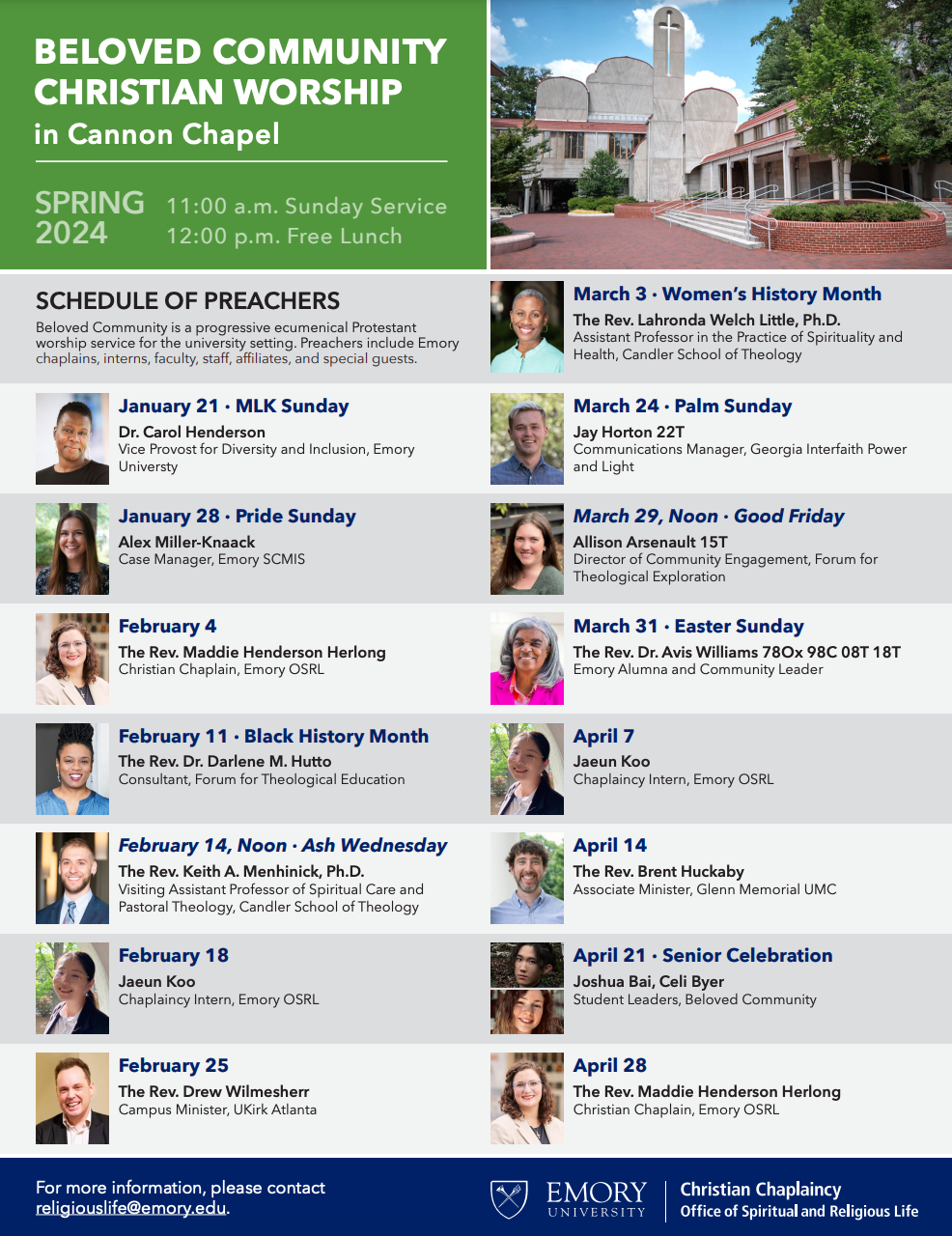 Poster of the beloved community christian worship at emory 