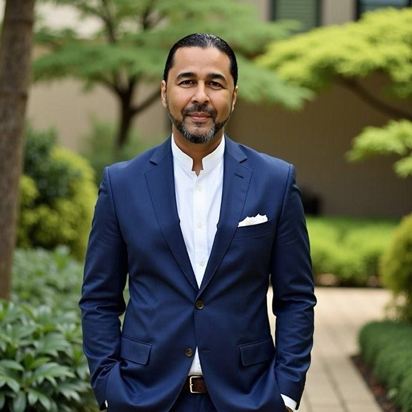 Jack Bomar in a garden