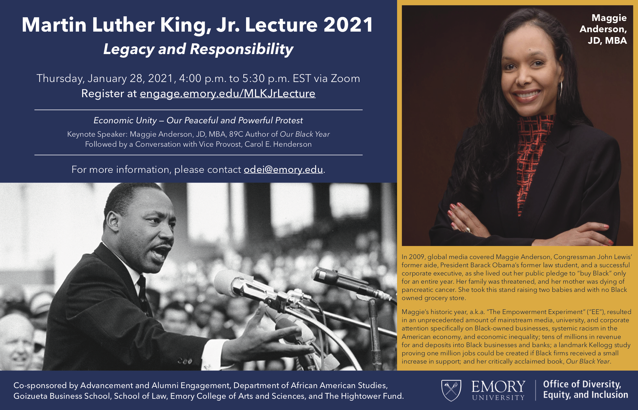 Flyer for the Martin Luther King Jr. Lecture 2021